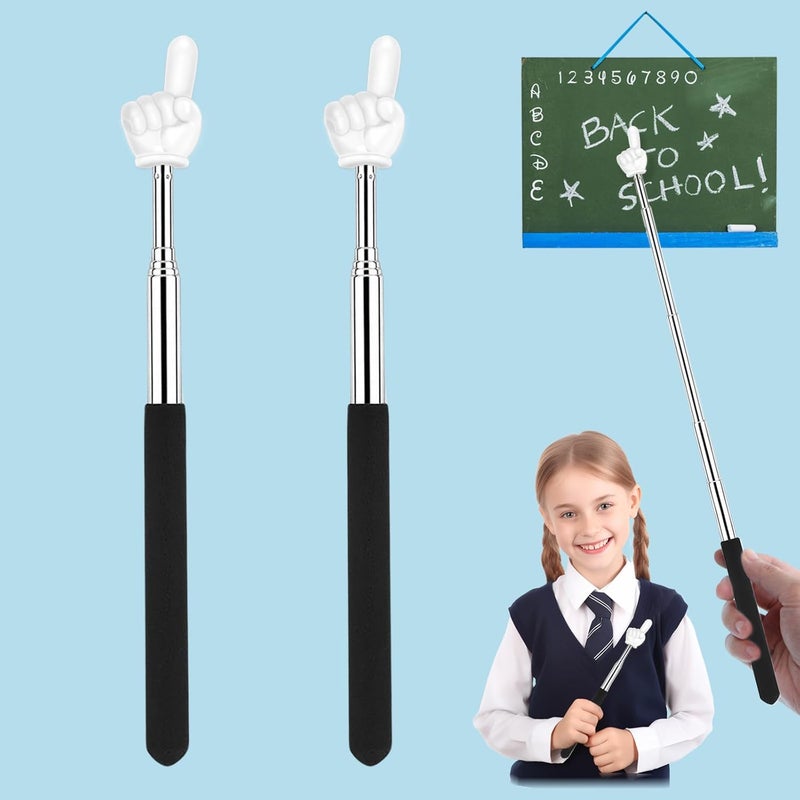 Dumero Retractable Teacher Pointer for Classroom Kids Reading, Extendable Finger Pointer Stick, School Collapsible Telescoping Long Hand Pointing Stick, Classroom Must Have Supplies Essentials, 2 Pack - Image 1